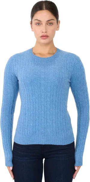 JENNIE LIU Women's 100% Cashmere Cable-Knit Long Sleeve Pullover Crew Neck Sweater