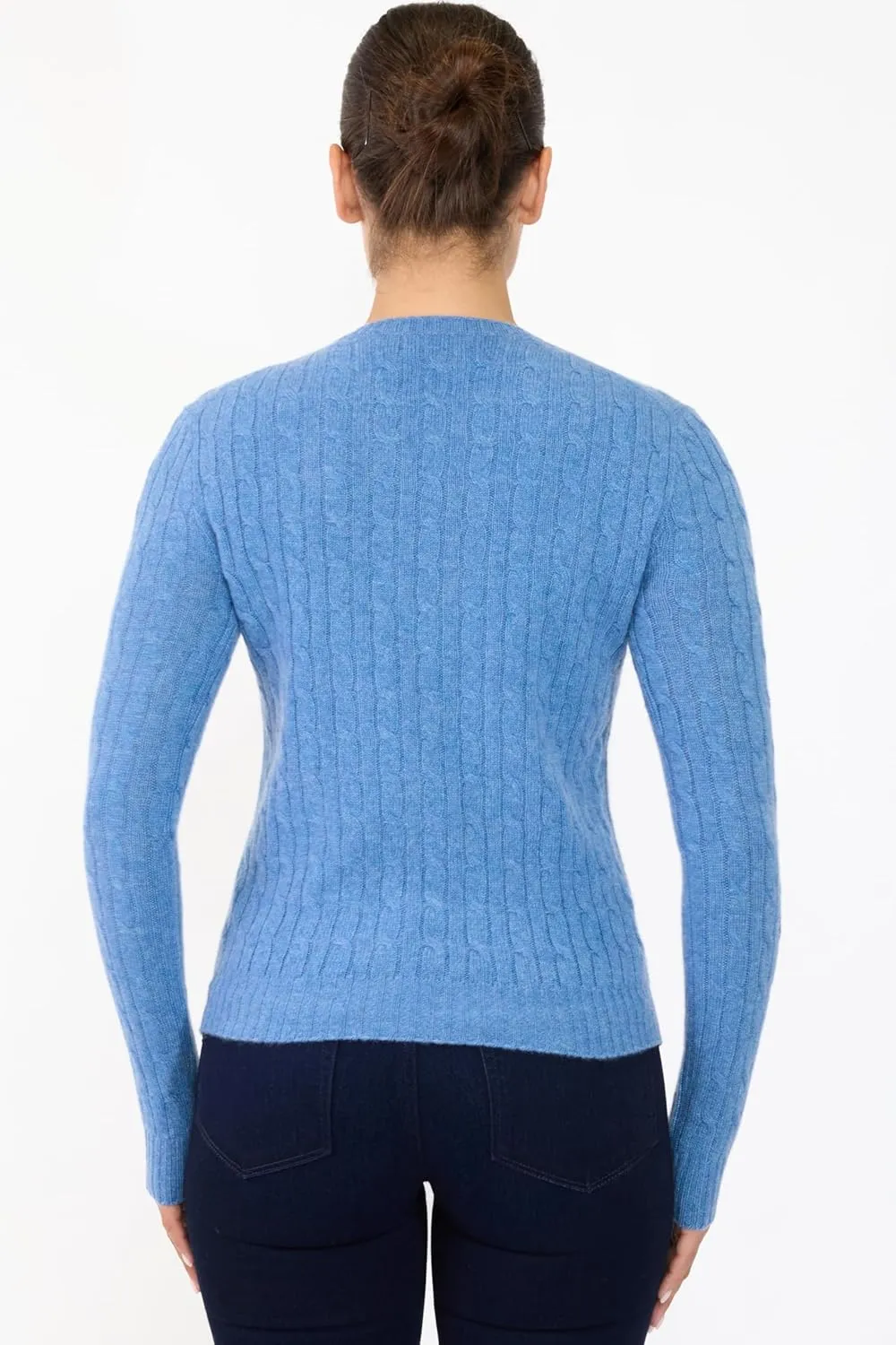 JENNIE LIU Women's 100% Cashmere Cable-Knit Long Sleeve Pullover Crew Neck Sweater