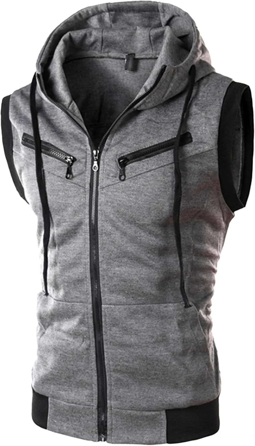 JEShifangjiusu Men'S Casual Zip-Hoodie Vest Cotton Sleeveless Hoodie Vest Slim Fit Lightweight Sweatshirt Hoodie Tank Top