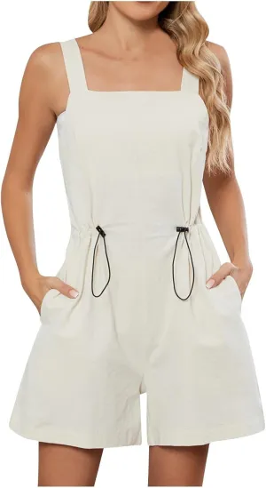 JOAU Women's Overall Summer Casual Loose Bib Beach Shorts Jumpsuit Sleeveless Drawstring Waist Vacation Rompers with Pockets