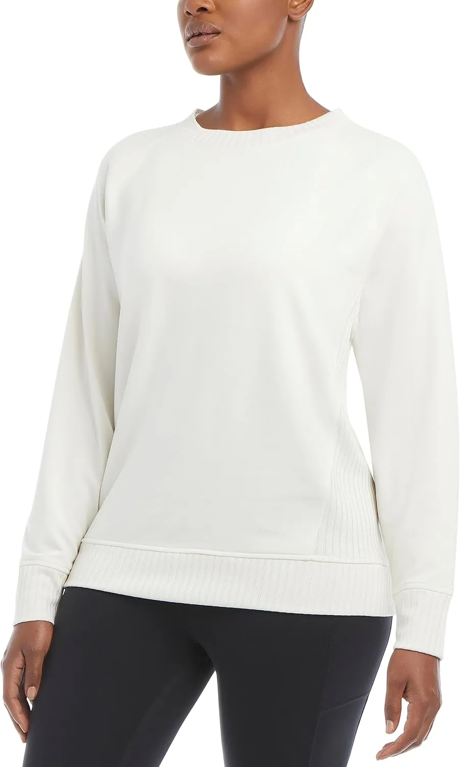 Jockey Women's Oversized Rib Detail Crew Neck Pullover Sweatshirt