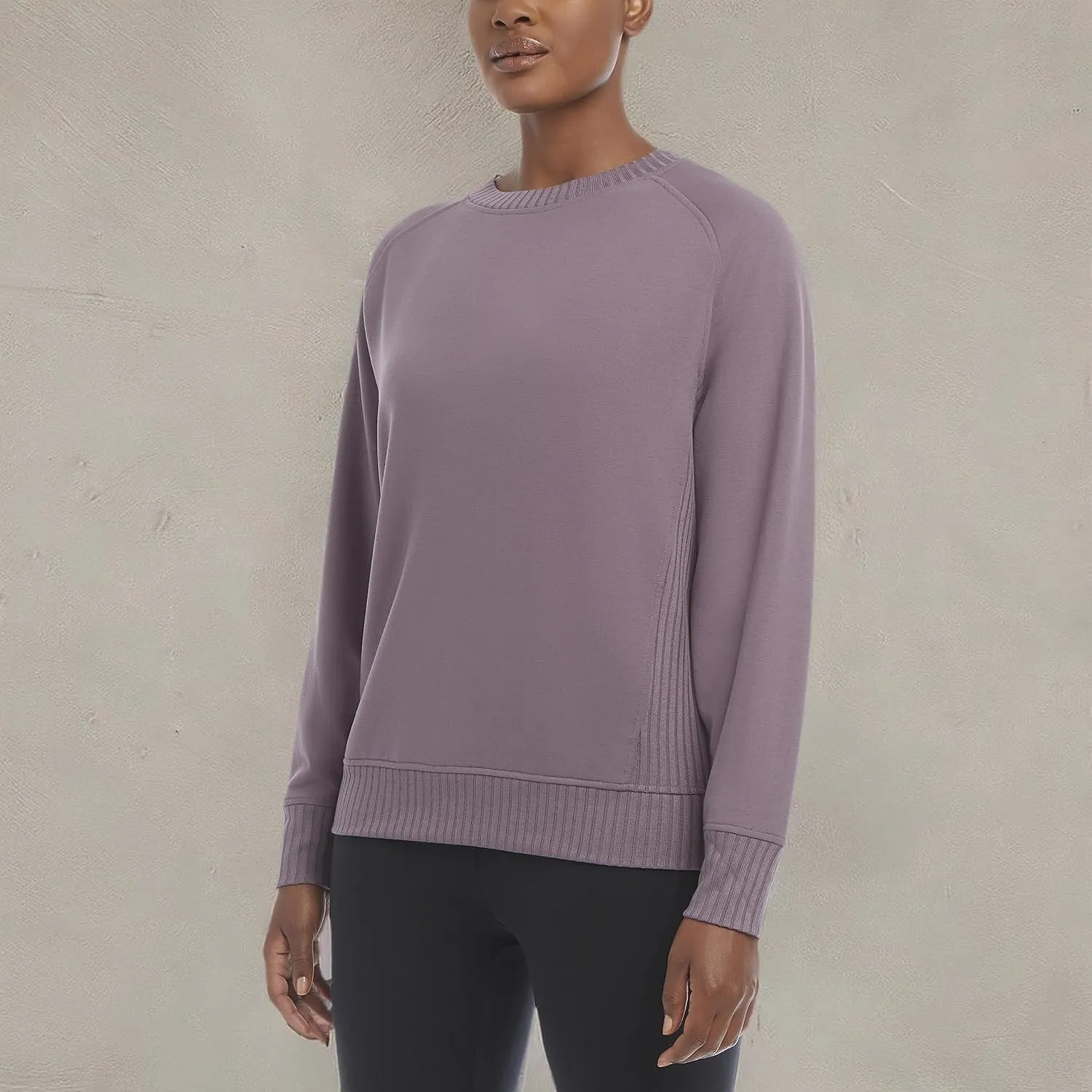 Jockey Women's Oversized Rib Detail Crew Neck Pullover Sweatshirt