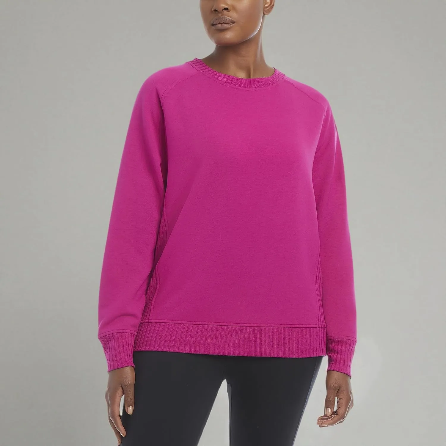 Jockey Women's Oversized Rib Detail Crew Neck Pullover Sweatshirt