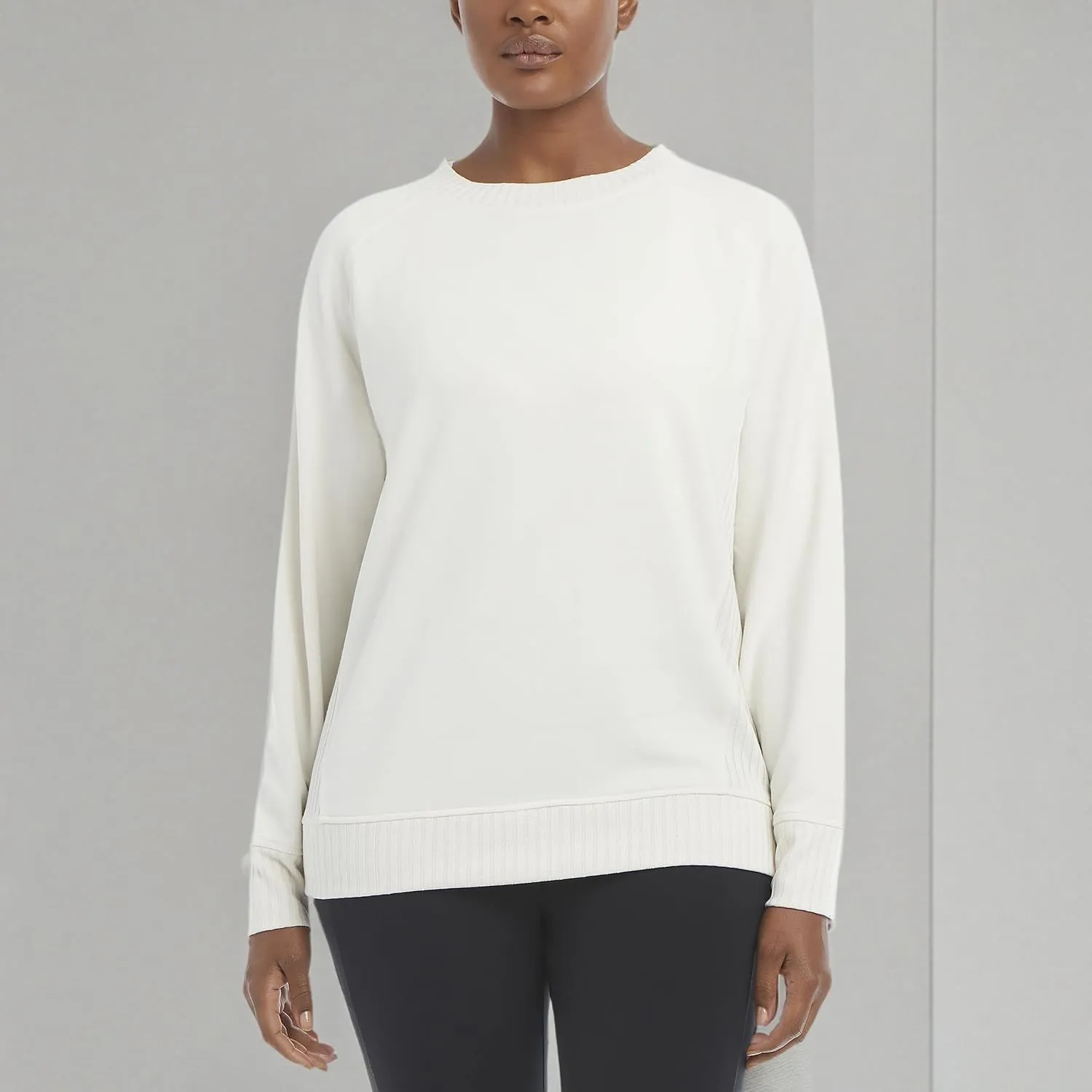 Jockey Women's Oversized Rib Detail Crew Neck Pullover Sweatshirt