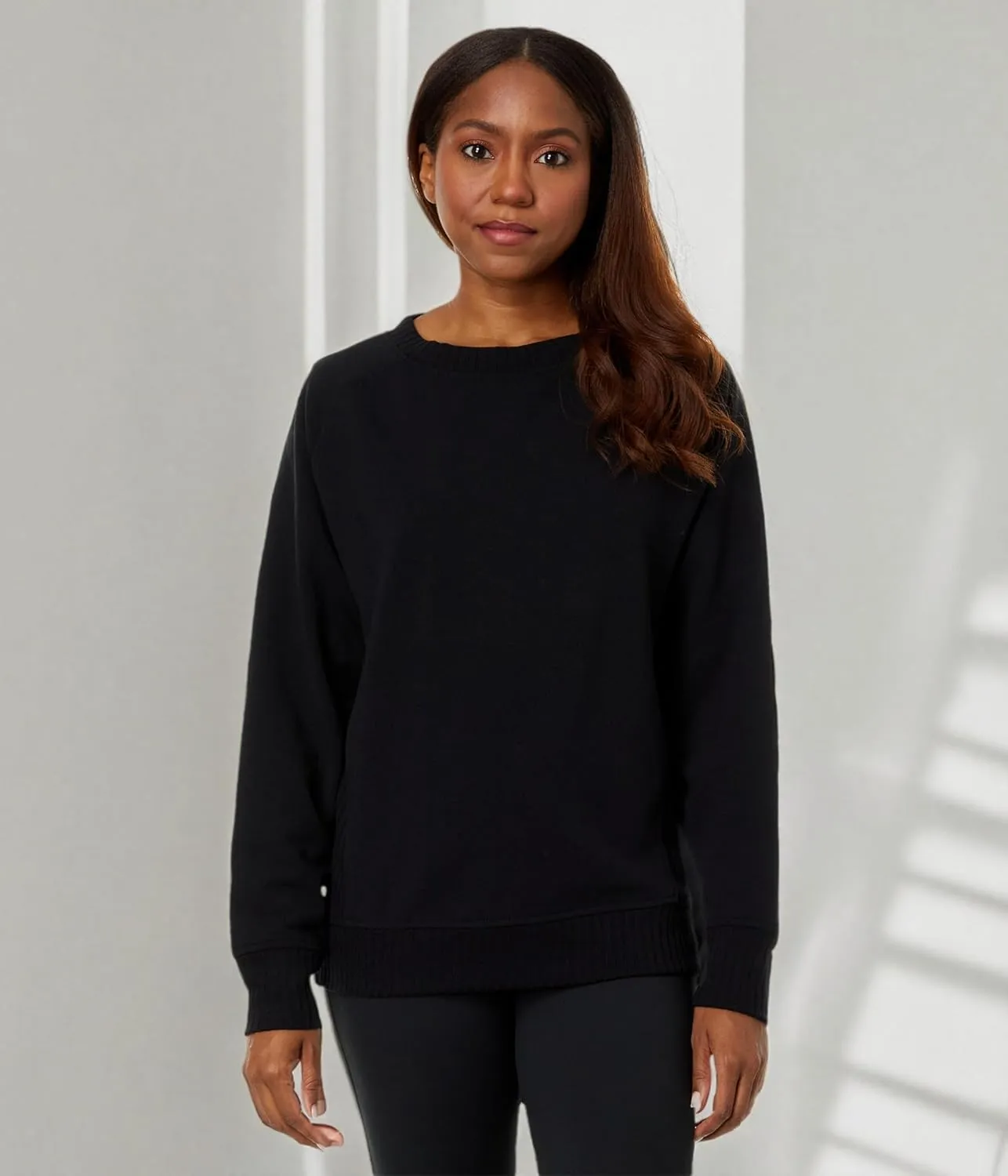 Jockey Women's Oversized Rib Detail Crew Neck Pullover Sweatshirt