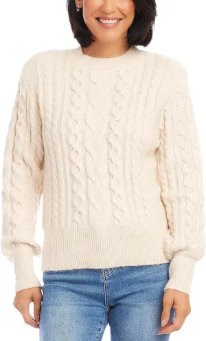 Karen Kane Womens Cable Knit Long Sleeves Crewneck Sweater