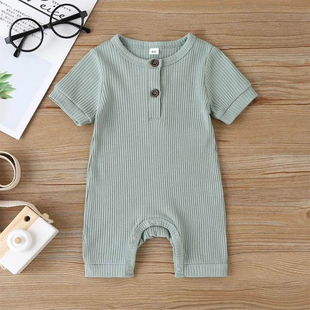 Kuriozud Newborn Infant Unisex Baby Boy Girl Clothes Button Romper Jumpsuit Basic One Piece Outfits