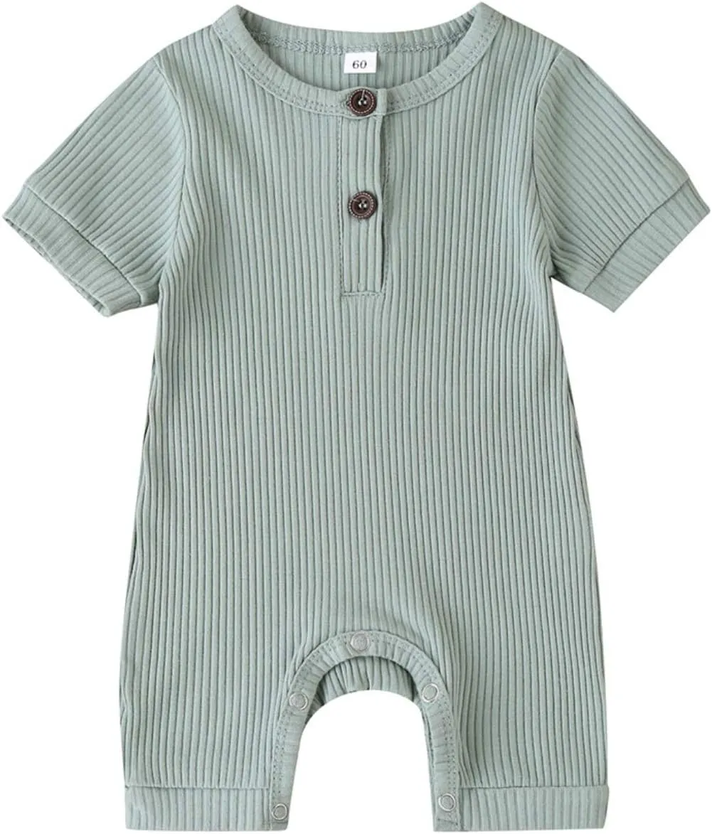 Kuriozud Newborn Infant Unisex Baby Boy Girl Clothes Button Romper Jumpsuit Basic One Piece Outfits