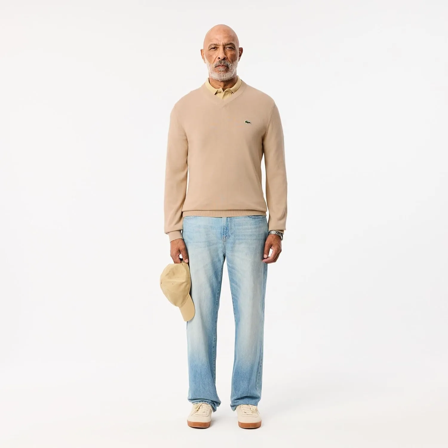 Lacoste Men's Monochrome Cotton V Neck Sweater