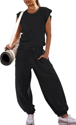 LAMISSCHE Womens Oversized Wide Leg Jumpsuit with Pockets Elastic Waist Workout Onesie Romper Open Back Outfits