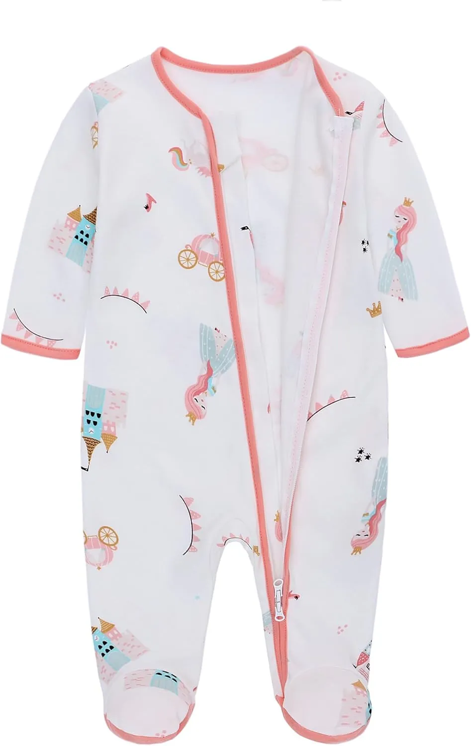 LAT 3 Pcs Baby Sleep and Play Pajamas,100% Organic Cotton Infant Girls Boys One-Piece Footies Romper Newborn,Zipper