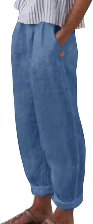 Linen Pants for Women 2025 Pants Stripe Print Side Trendy Pants Baggy Elastic Waist Straight Leg Comfy Beach Trousers