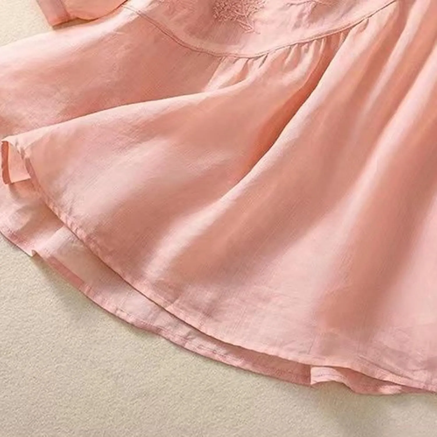 Linen Shirts for Women Vintage Embroidered Blouse Short Sleeve Summer Casual Dressy Loose Crew Neck Boho Tops