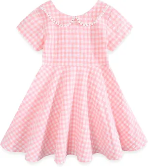 Little Girls Dresses Short Sleeve Cotton Plaid Kids Summer Dress