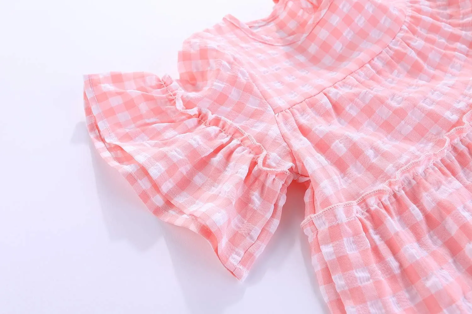 Little Girls Dresses Short Sleeve Cotton Plaid Kids Summer Dress