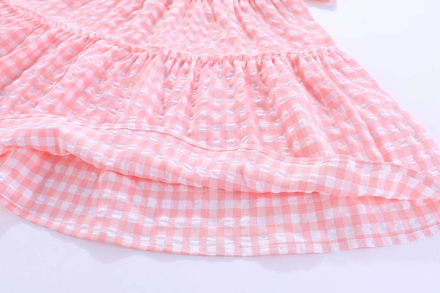 Little Girls Dresses Short Sleeve Cotton Plaid Kids Summer Dress