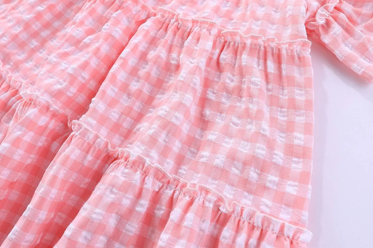 Little Girls Dresses Short Sleeve Cotton Plaid Kids Summer Dress