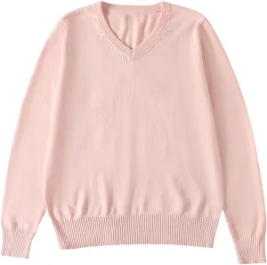 Little Girls Long Sleeve V Neck Knit Sweaters Kids Fashion Crop Pullover Sweater for Teen Girls Cute Birthday Outfit Blouse