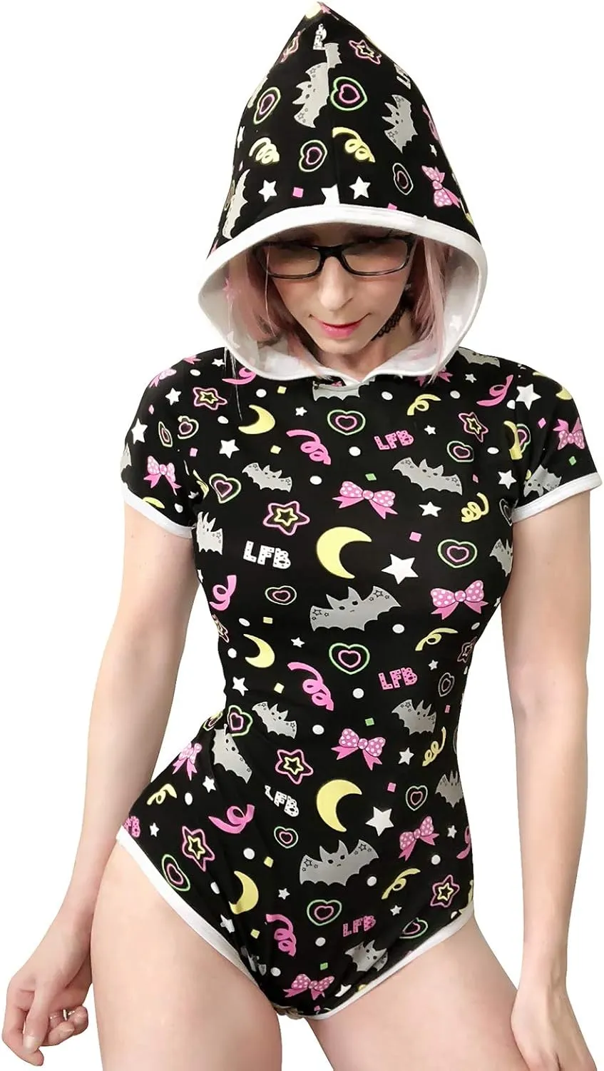 Littleforbig Adult Baby Diaper Lover (ABDL) Snap Crotch Adult Baby Onesie Bodysuit - Trick Treat Night-Glow Halloween Onesie