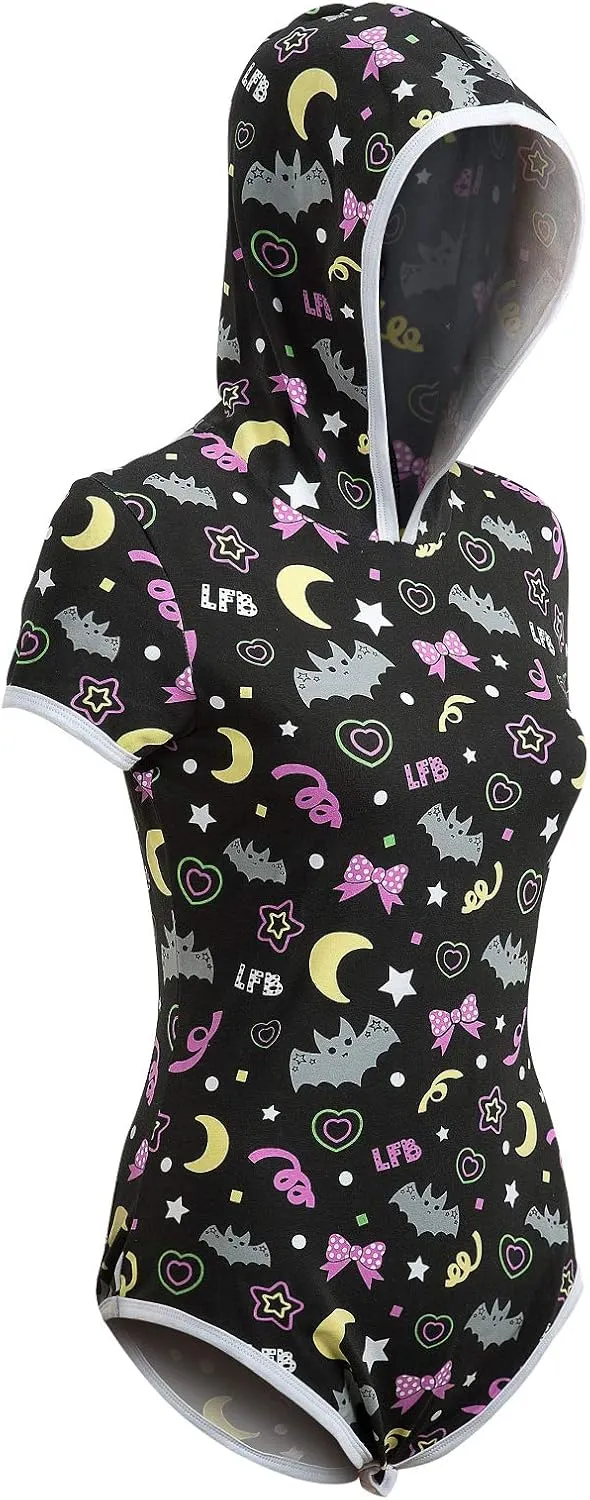Littleforbig Adult Baby Diaper Lover (ABDL) Snap Crotch Adult Baby Onesie Bodysuit - Trick Treat Night-Glow Halloween Onesie
