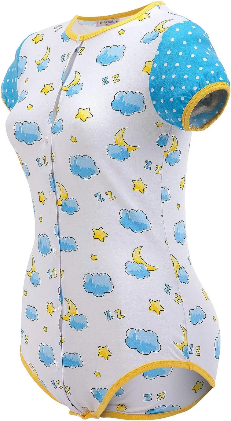 Littleforbig Adult Baby Onesie Diaper Lover (ABDL) Button Crotch Romper Onesie Pajamas-Baby Sleepytime Onesie
