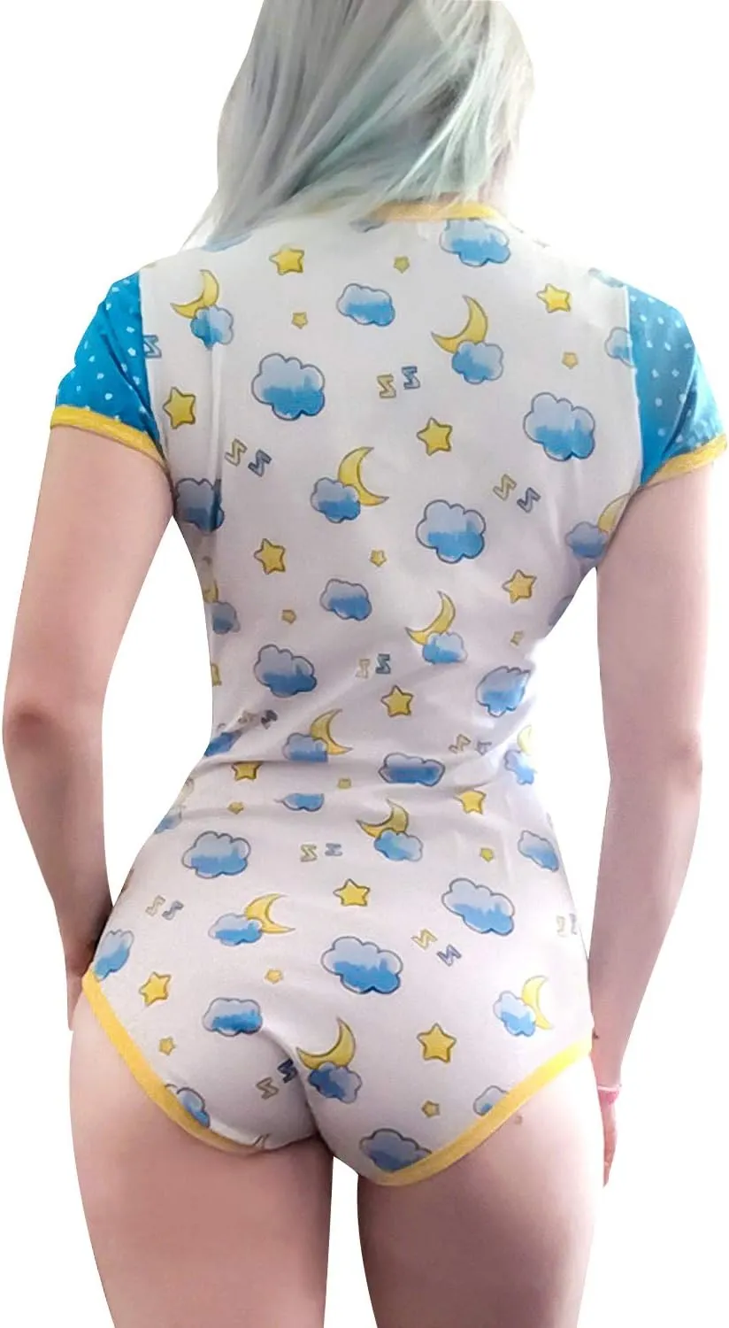 Littleforbig Adult Baby Onesie Diaper Lover (ABDL) Button Crotch Romper Onesie Pajamas-Baby Sleepytime Onesie