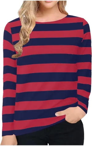 Long Sleeve Sweatshirt Crewneck Striped Colour Block Casual Pullover Top Fashion Fall Lightweight Fleece Shirt