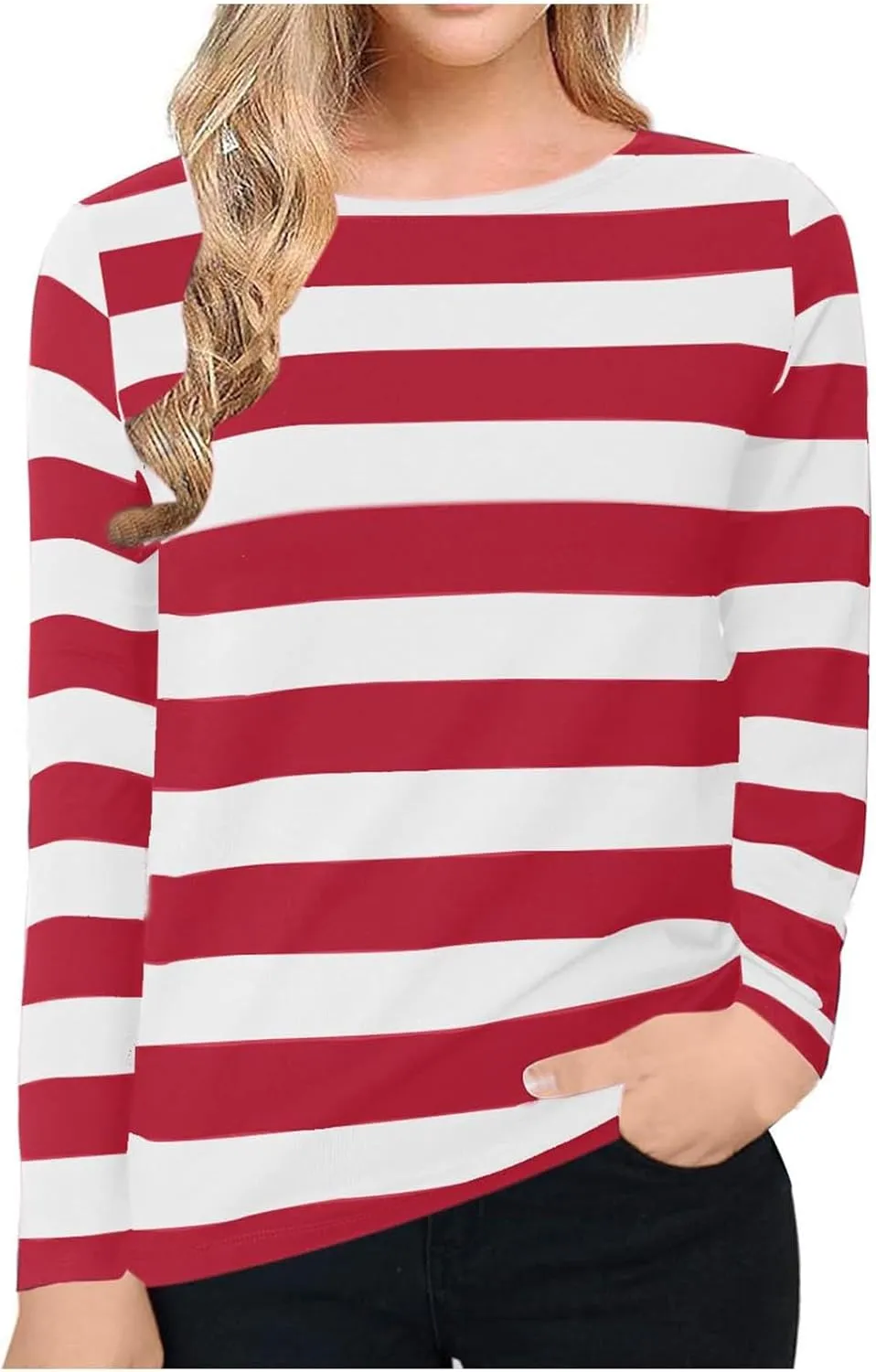 Long Sleeve Sweatshirt Crewneck Striped Colour Block Casual Pullover Top Fashion Fall Lightweight Fleece Shirt