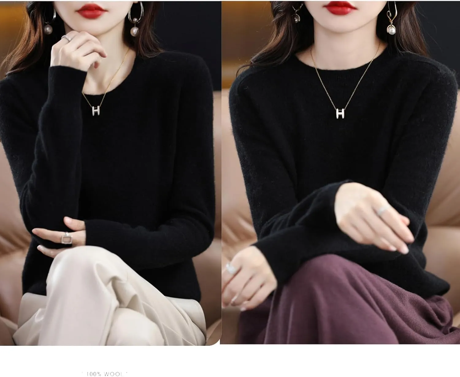 LOSD Cashmere Sweater for Women - Merino Wool Crewneck Sweater