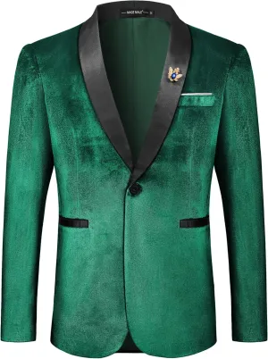 MAGE MALE Men's Velvet Slim Fit Suit Blazer Jacket Shawl Lapel One Button Dinner Prom Wedding Tuxedo