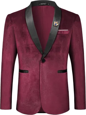 MAGE MALE Men's Velvet Slim Fit Suit Blazer Jacket Shawl Lapel One Button Dinner Prom Wedding Tuxedo