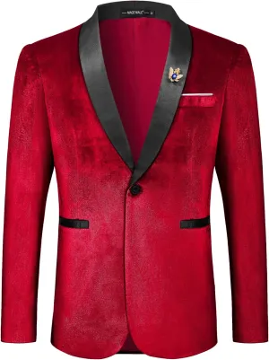 MAGE MALE Men's Velvet Slim Fit Suit Blazer Jacket Shawl Lapel One Button Dinner Prom Wedding Tuxedo
