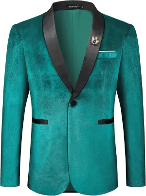 MAGE MALE Men's Velvet Slim Fit Suit Blazer Jacket Shawl Lapel One Button Dinner Prom Wedding Tuxedo
