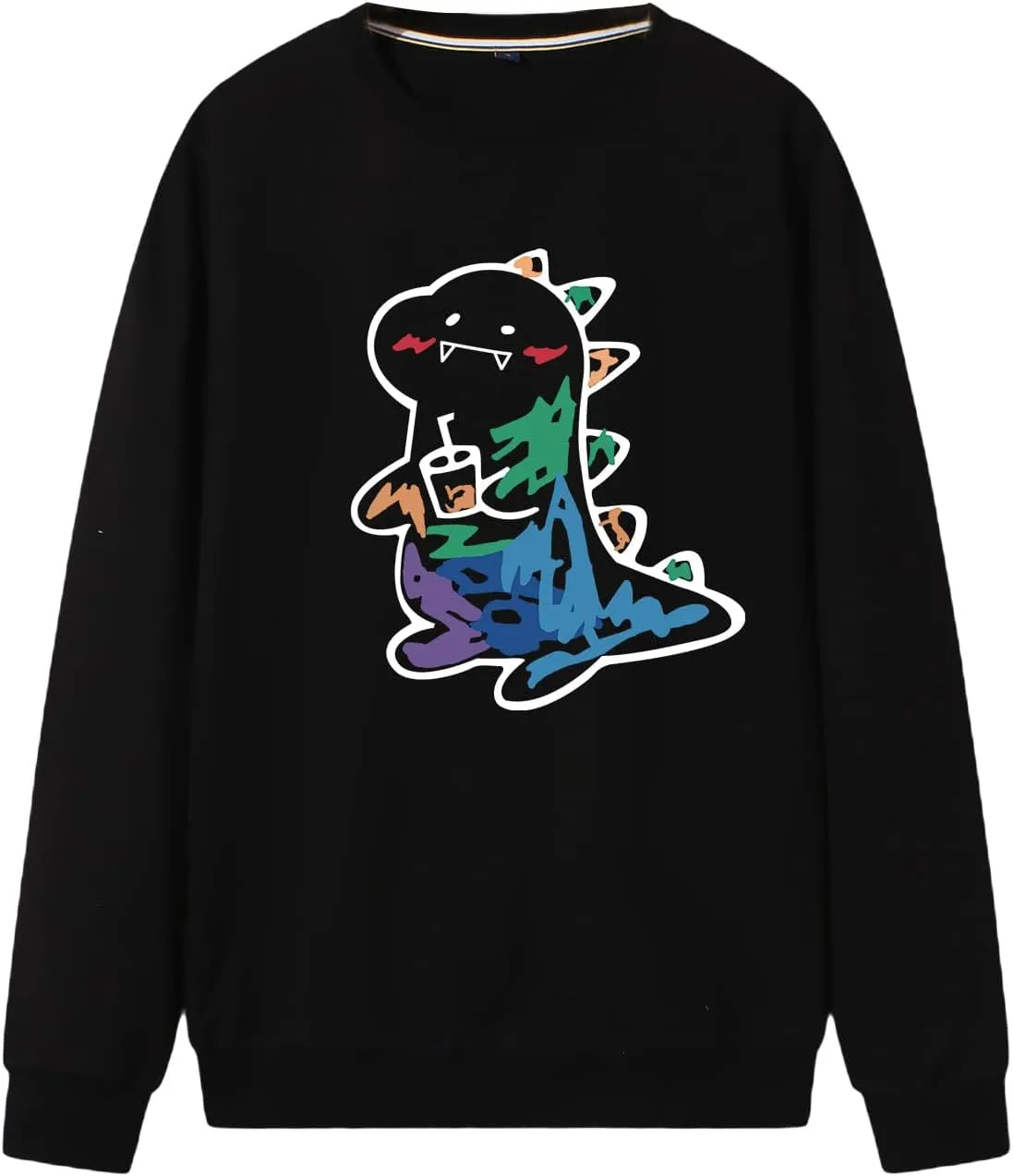 MakeMeChic Men's Casual Crewneck Cartoon Dinosaur Graphic Pullover Sweatshirt