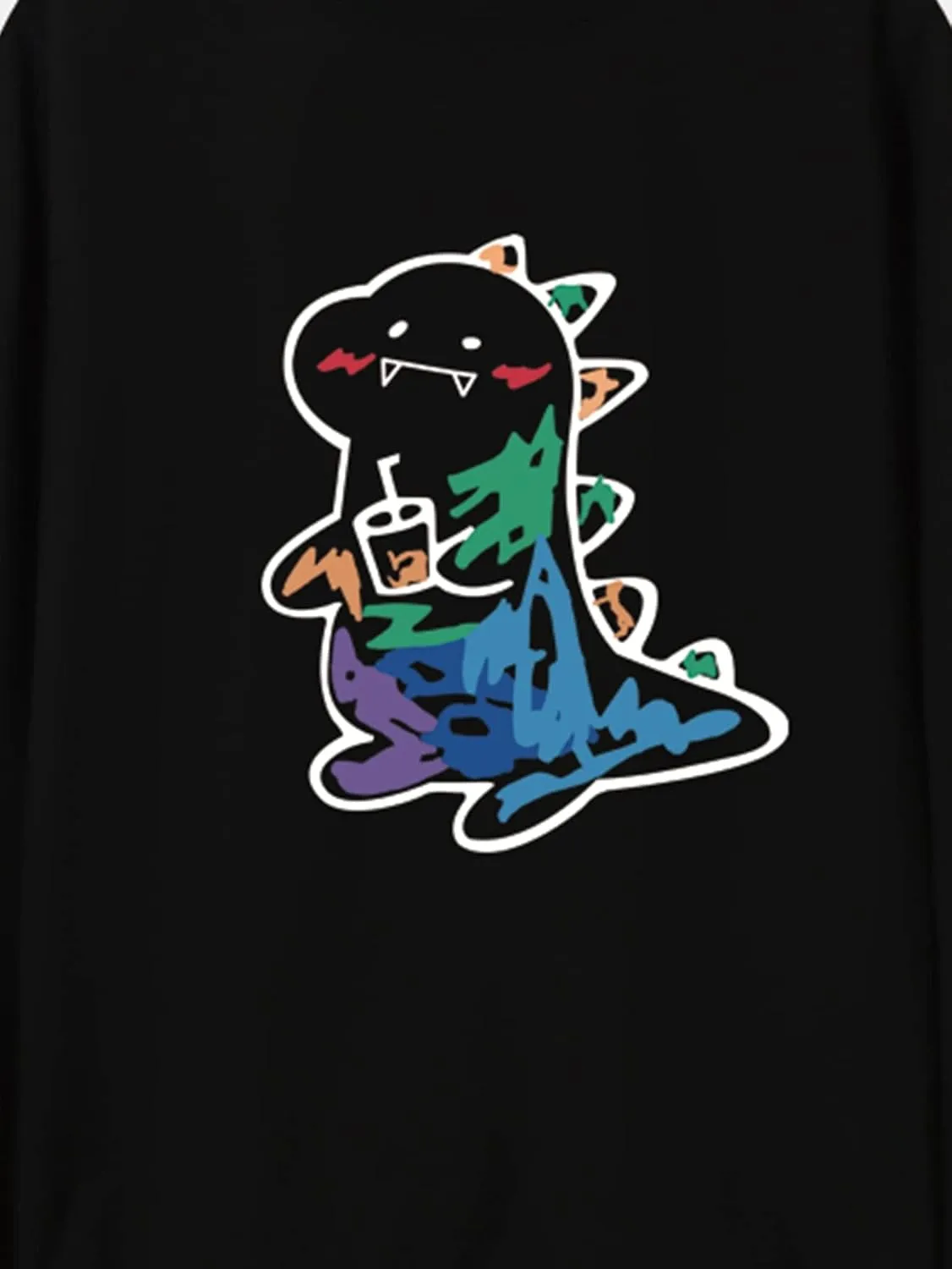 MakeMeChic Men's Casual Crewneck Cartoon Dinosaur Graphic Pullover Sweatshirt