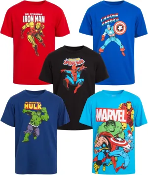 Marvel Avengers Boys Graphic Tees - 5 Pack Spiderman Hulk Captain America Iron Man Thor Short Sleeve Graphic T Shirts (2T-20)