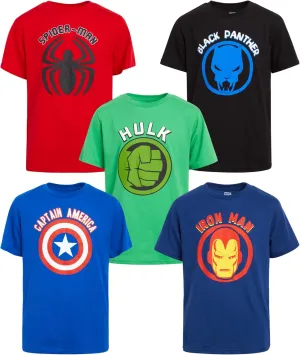 Marvel Avengers Boys Graphic Tees - 5 Pack Spiderman Hulk Captain America Iron Man Thor Short Sleeve Graphic T Shirts (2T-20)