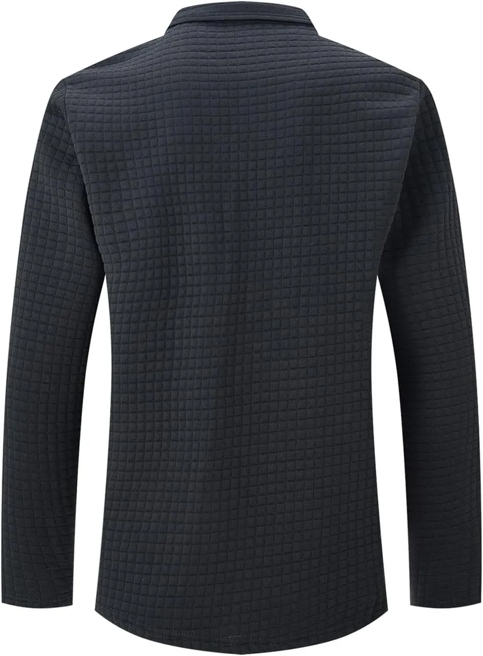 Men Golf Shirts Lapel Pullovers Waffle Classic Polo Shirts Button V-Neck Lounging Holiday Travelling Wears Clothes