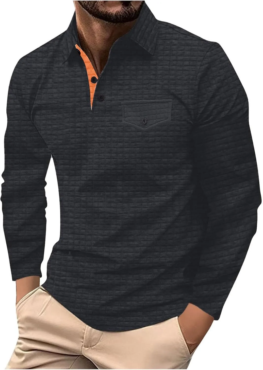 Men Golf Shirts Lapel Pullovers Waffle Classic Polo Shirts Button V-Neck Lounging Holiday Travelling Wears Clothes