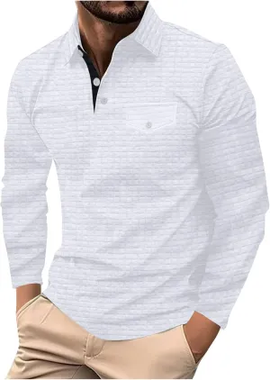 Men Golf Shirts Lapel Pullovers Waffle Classic Polo Shirts Button V-Neck Lounging Holiday Travelling Wears Clothes