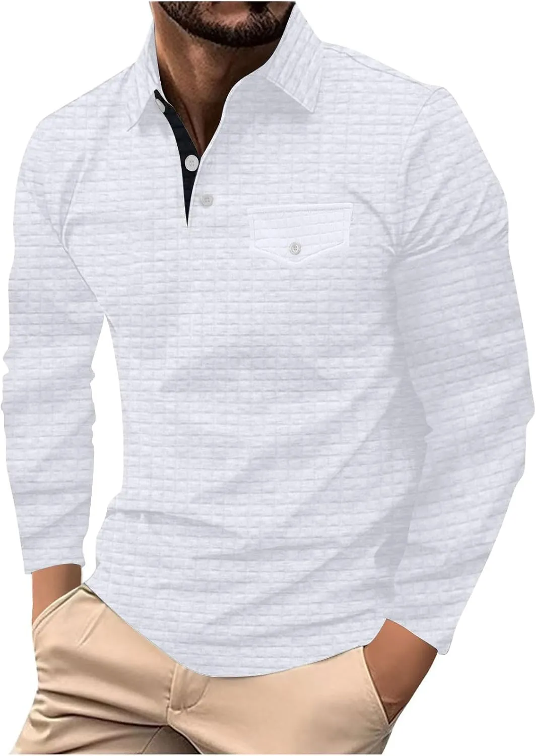 Men Golf Shirts Lapel Pullovers Waffle Classic Polo Shirts Button V-Neck Lounging Holiday Travelling Wears Clothes