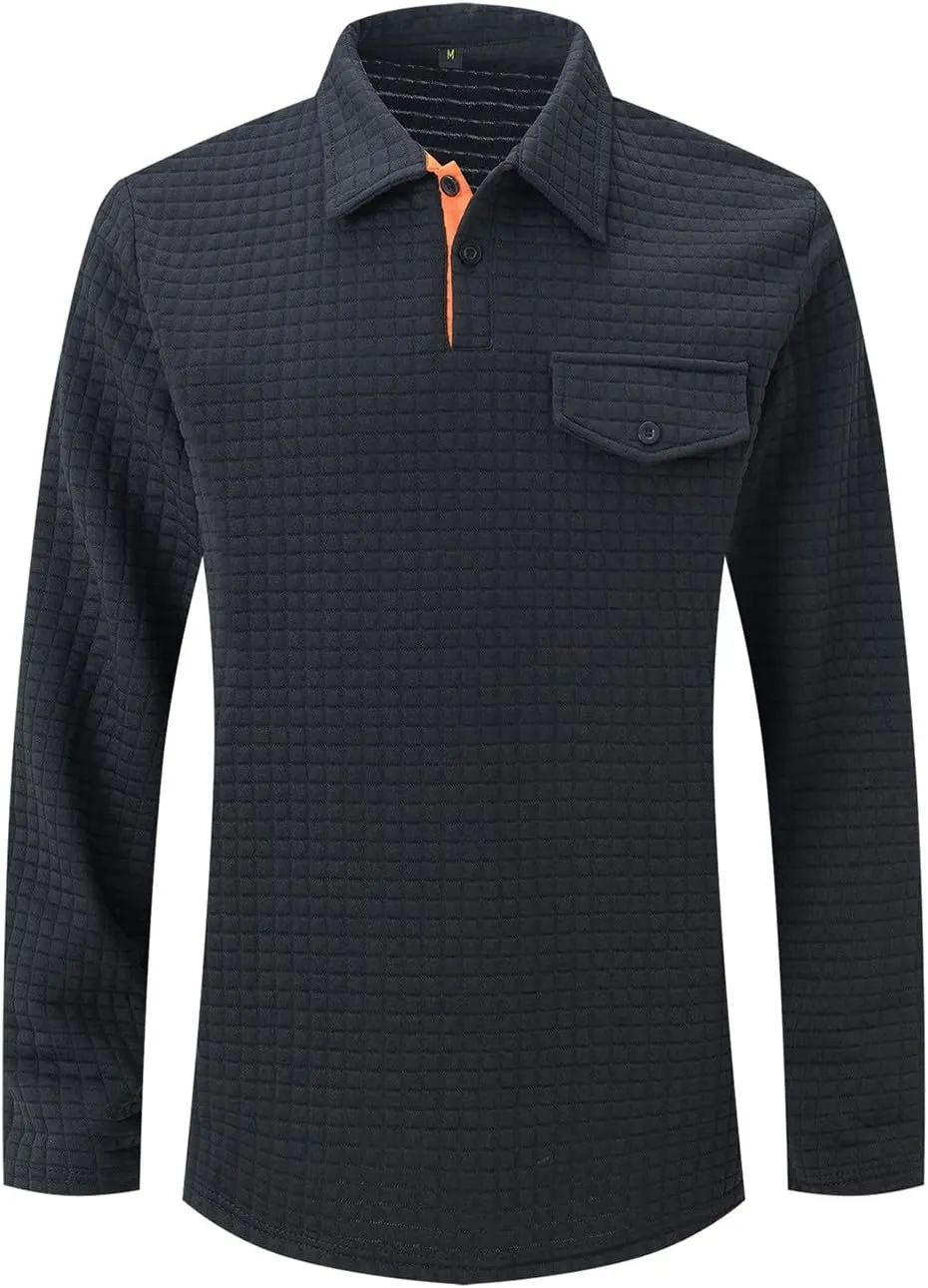 Men Golf Shirts Lapel Pullovers Waffle Classic Polo Shirts Button V-Neck Lounging Holiday Travelling Wears Clothes