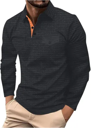 Men Golf Shirts Lapel Pullovers Waffle Classic Polo Shirts Button V-Neck Lounging Holiday Travelling Wears Clothes