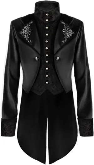 Men Steampunk Tailcoat -High Collar Costume Jacket-Gothic Long Tuxedo Coat-Vampire Cosplay Outfit
