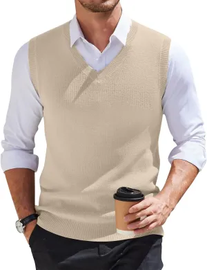 Mens 2025 Vest V Neck Sleeveless Knit Pullover Sweater Vest Casual Business Work Slim Fit Lightweight Coat Tops