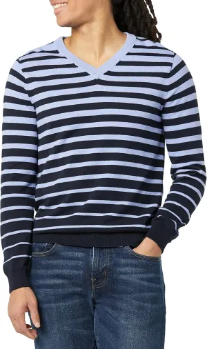 Men's 3D Variegated Stripe V-Neck Sweater