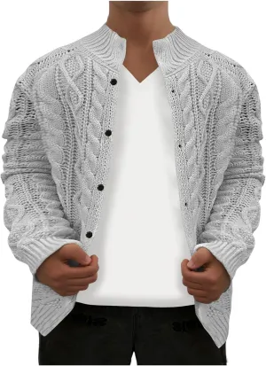 Mens Cable Cardigan Sweater Big and Tall Knit Sweater Winter Sweater Jacket Button Down Open Front Sweater