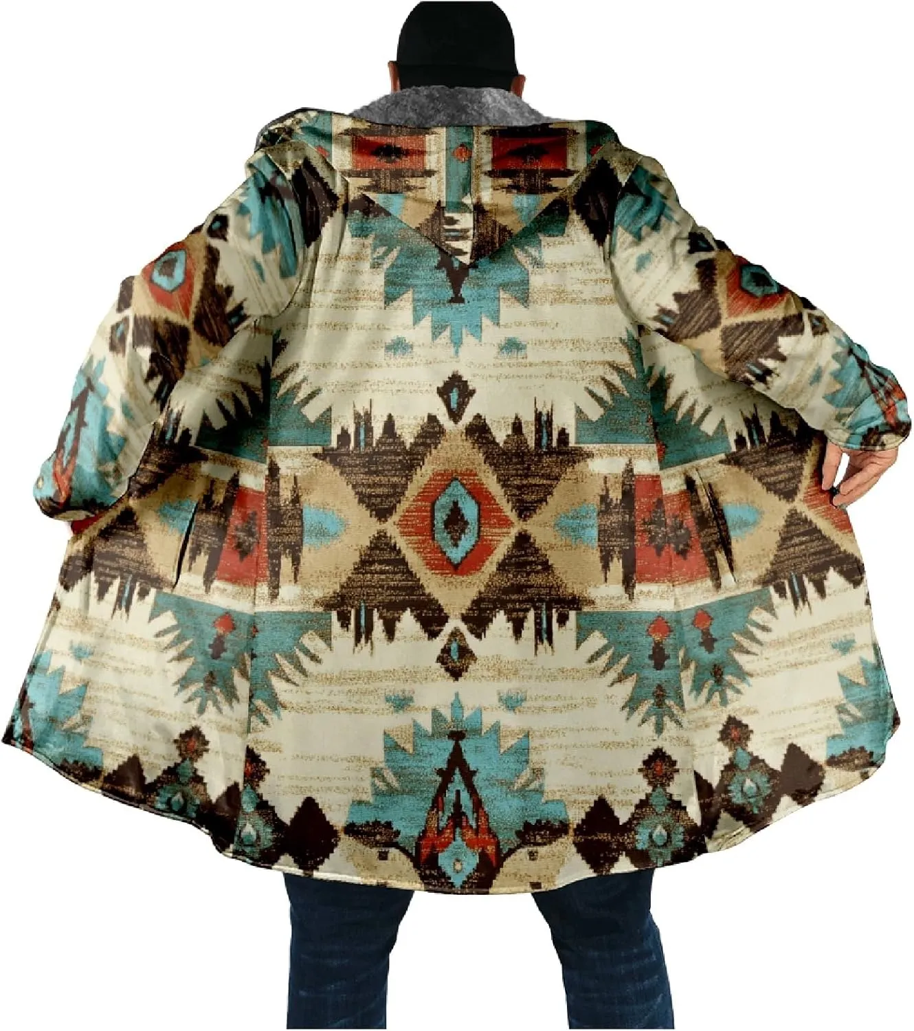 Mens Cardigan Sweater Vintage Western Aztec Print Graphic Hoodies Full Zip Sherpa Fleece Jackets Long Sleeve Coats