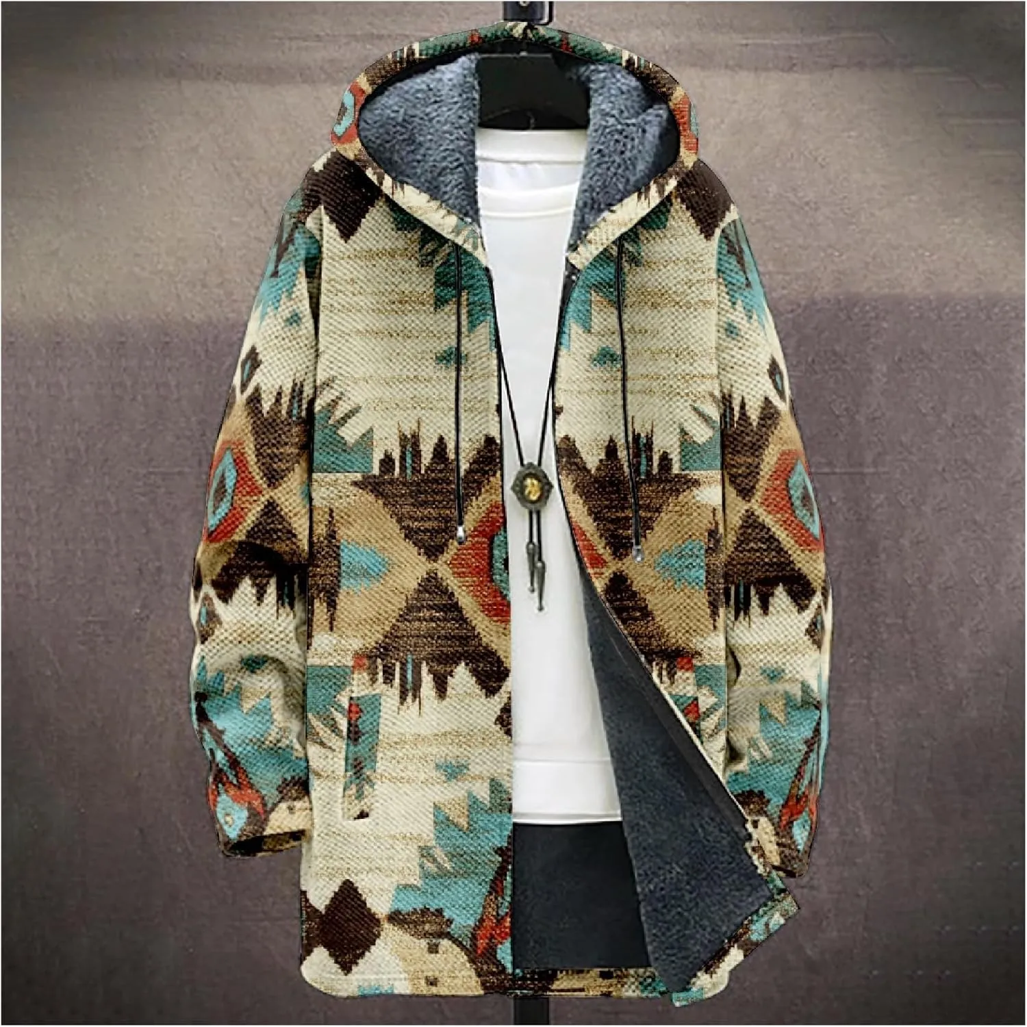 Mens Cardigan Sweater Vintage Western Aztec Print Graphic Hoodies Full Zip Sherpa Fleece Jackets Long Sleeve Coats