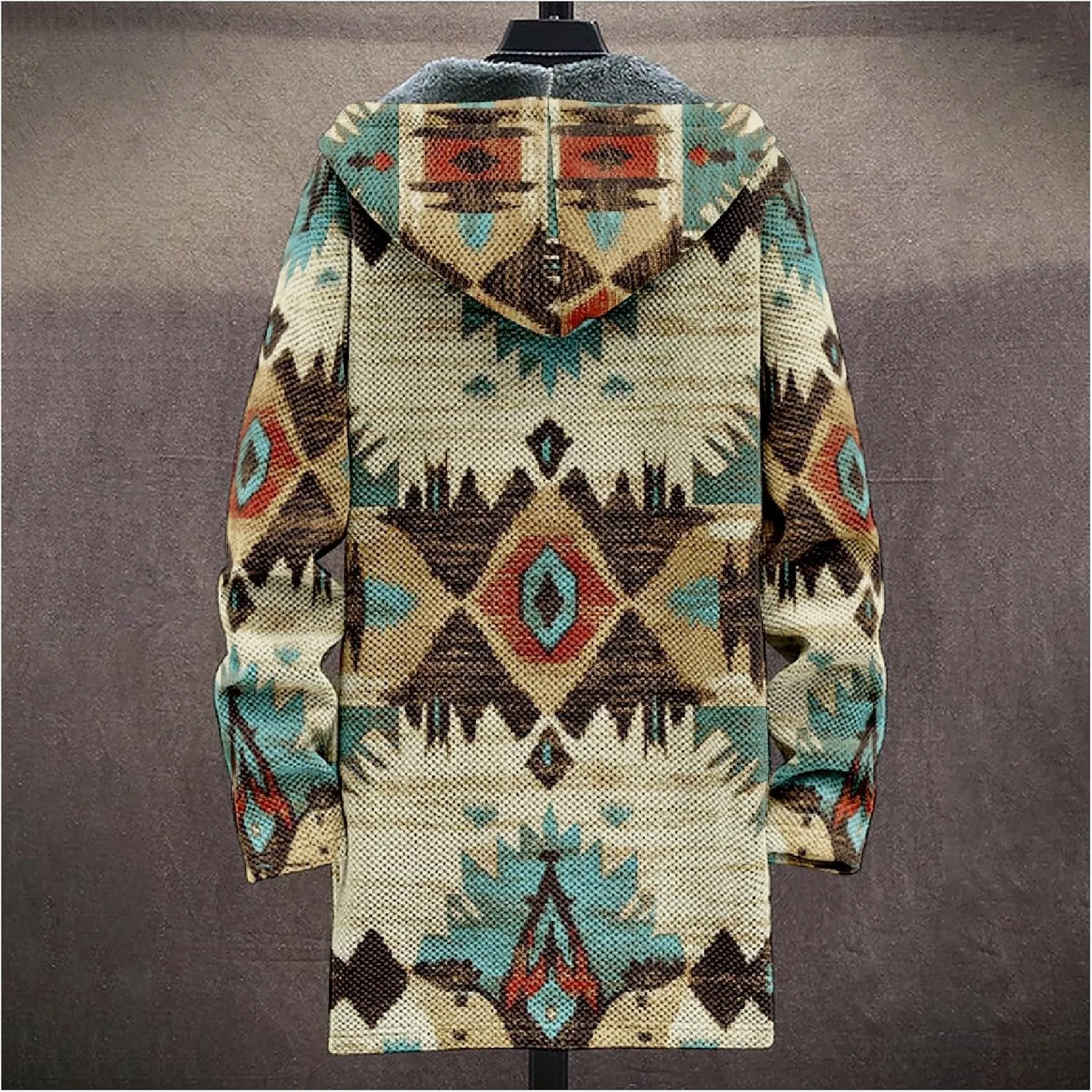 Mens Cardigan Sweater Vintage Western Aztec Print Graphic Hoodies Full Zip Sherpa Fleece Jackets Long Sleeve Coats